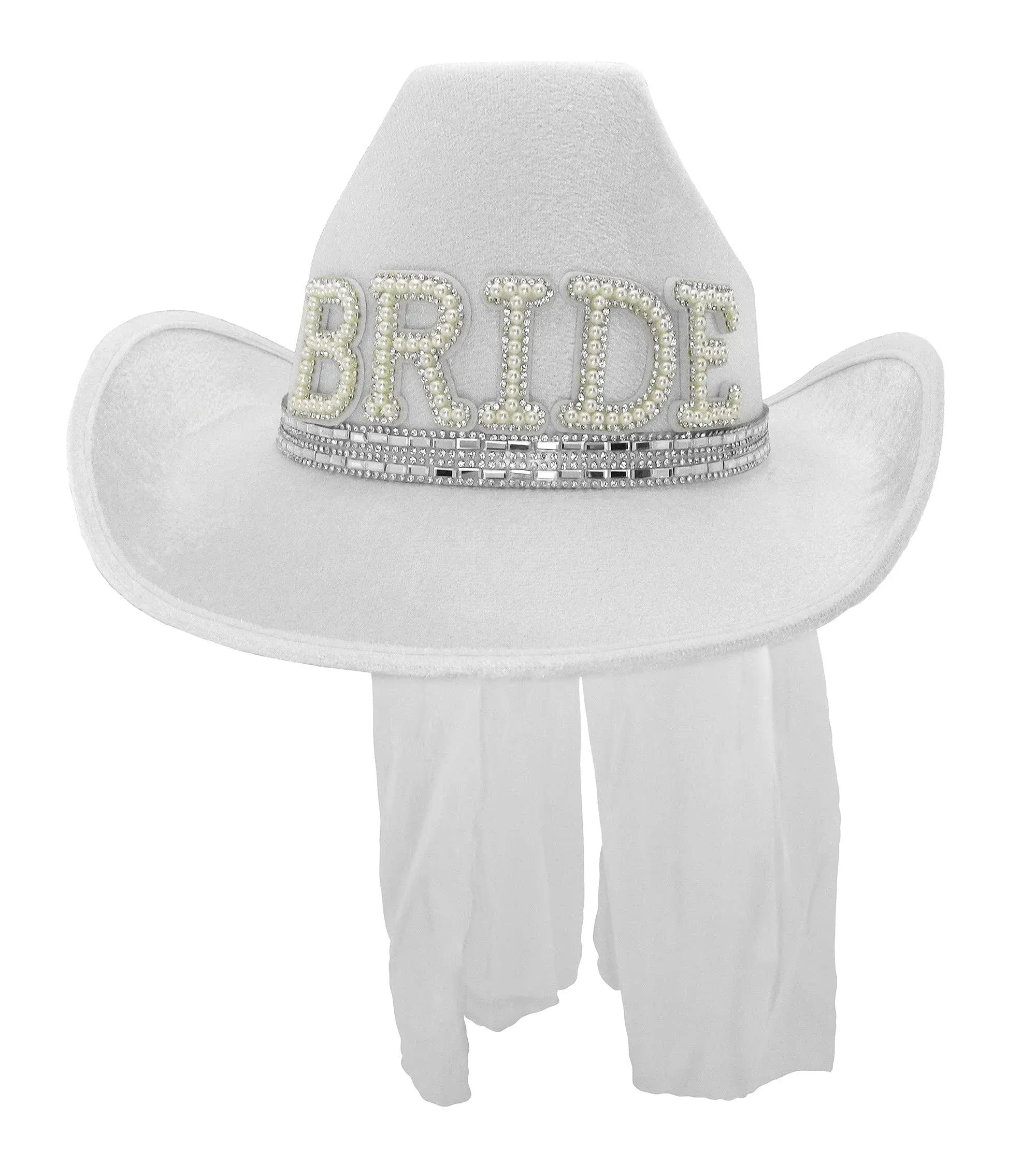 Bride Cowgirl Hat White Felt  Pearl Bling Wedding Bachelorette Fun Party