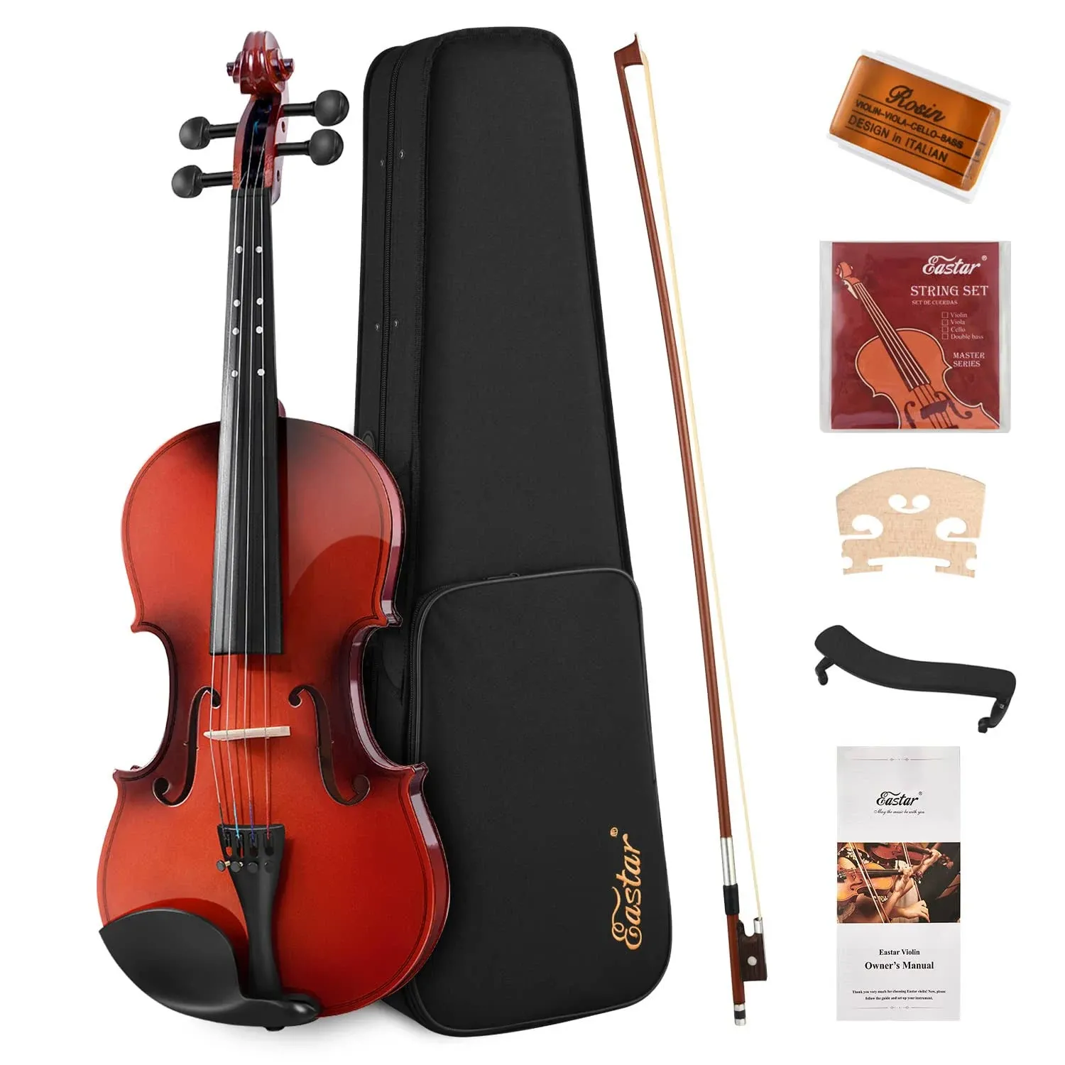 Eastar 1/2 Violin Set for Beginners, Half Size Fiddle with Hard Case, Rosin, Shoulder Rest, Bow, and Extra Strings (Imprinted Finger Guide on Fingerboard), EVA-2