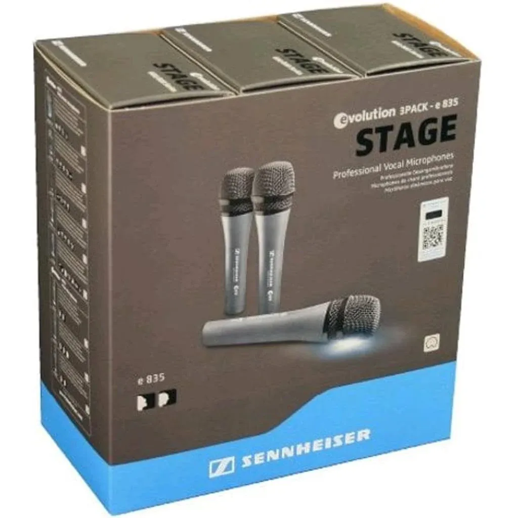 Sennheiser e835 Cardioid Vocal Microphone, 3 Pack