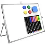 GMAOPHY Dry Erase White Board, 16inX12in Large Magnetic Desktop Whiteboard with Stand, 10 Markers, 4 Magnets, 1 Eraser, Portable Double-Sided White Board Easel for Kids Memo to Do List Desk School