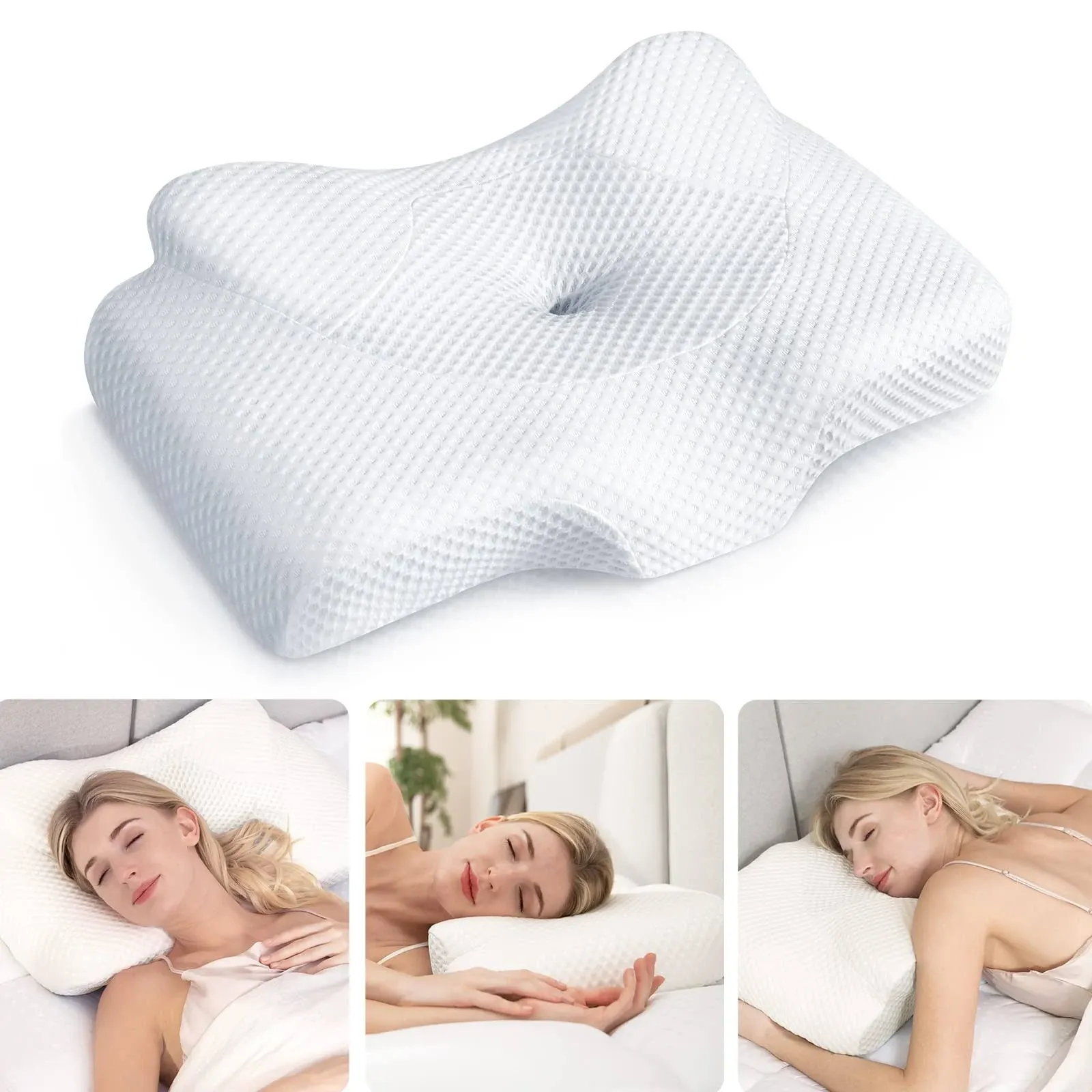 Osteo Cervical Pillow for Neck Pain Relief, Hollow Design Odorless Memory Foam Pillows with Cooling Case, Adjustable Orthopedic Contour Pillow for Sleeping, Bed Support for Side Back Stomach Sleepers