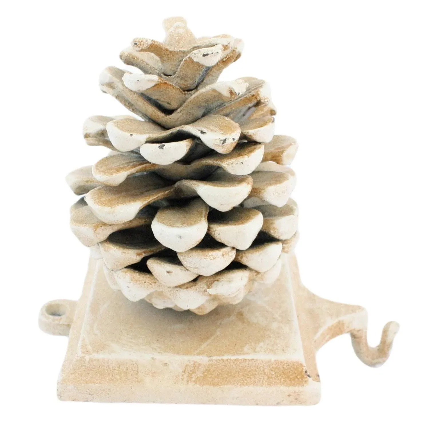 White Cast Iron Pinecone Stocking Holder by HomArt