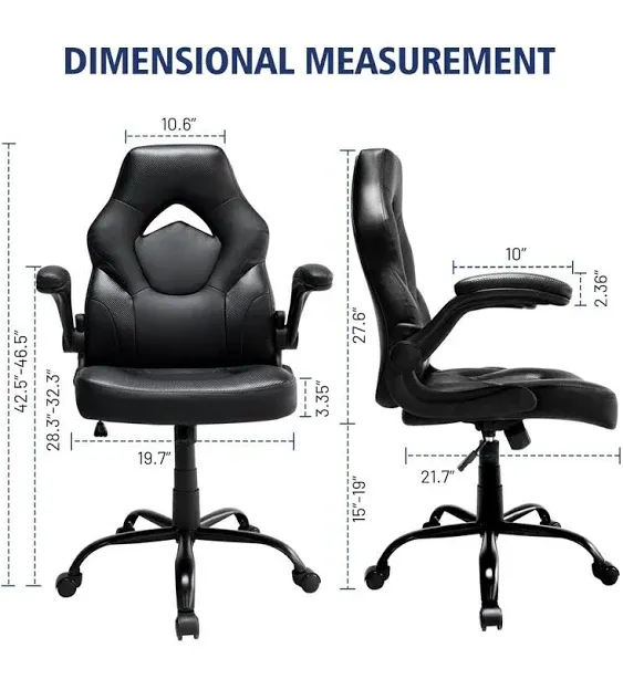 Home Office Chair, Ergonomic Computer Chairs with Flip-up Armrests, PU Leather Swivel Rolling Task Desk Chair, High Back Managerial Executive Chairs, Black…