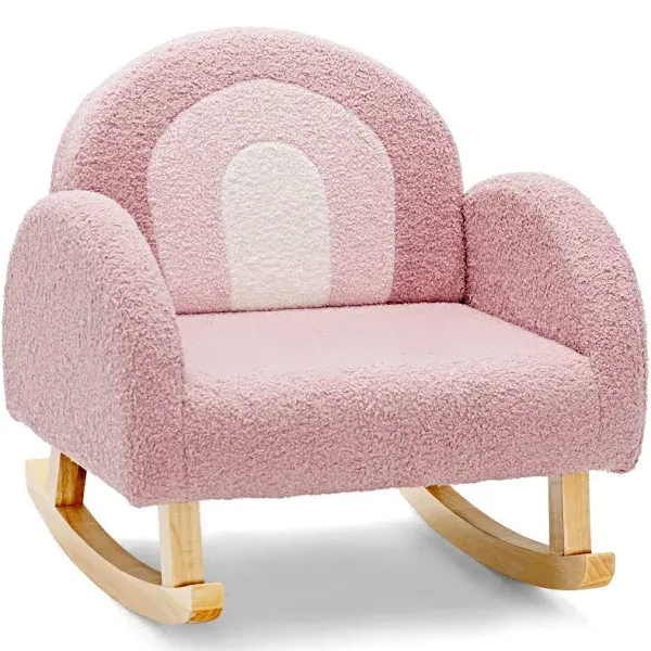 INFANS Kids Sofa, Toddler Rocking Chair with Solid Wooden Frame, Anti-Tipping Design, Plush Fabric, Children Armchair for Nursery Kindergarten Playroom Preschool, Gift for Boys Girls (Pink)