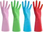 URBANSEASONS Dishwashing Rubber Gloves for Cleaning - 4 Pairs Household Gloves Including Blue Pink Green and Red Non Latex and Fit Your Hands Well Gre