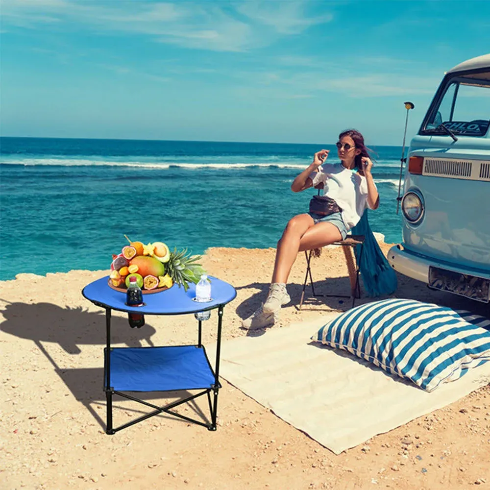 Pop Up Picnic Table Portable Folding Beach Table with Cupholders and Carry Bag, Large 28” x 28”x 24” Blue