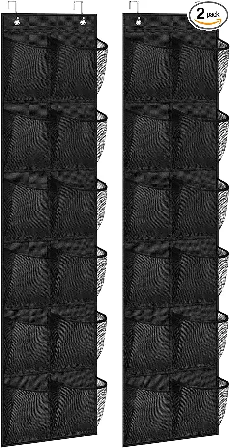 MISSLO Narrow Closet Door Shoe Rack for Mesh Hanging Organizer, Black, 2 Pack (SPJ-158)