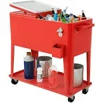 Giantex Rolling Cooler Cart, 80qt Outdoor Cooler with Locking Wheels, Storage Shelf, Bottle Opener, Drain Plug, Patio Beverage Bar Cooler Trolley Ice Chest for Party Cookouts BBQ (Red)