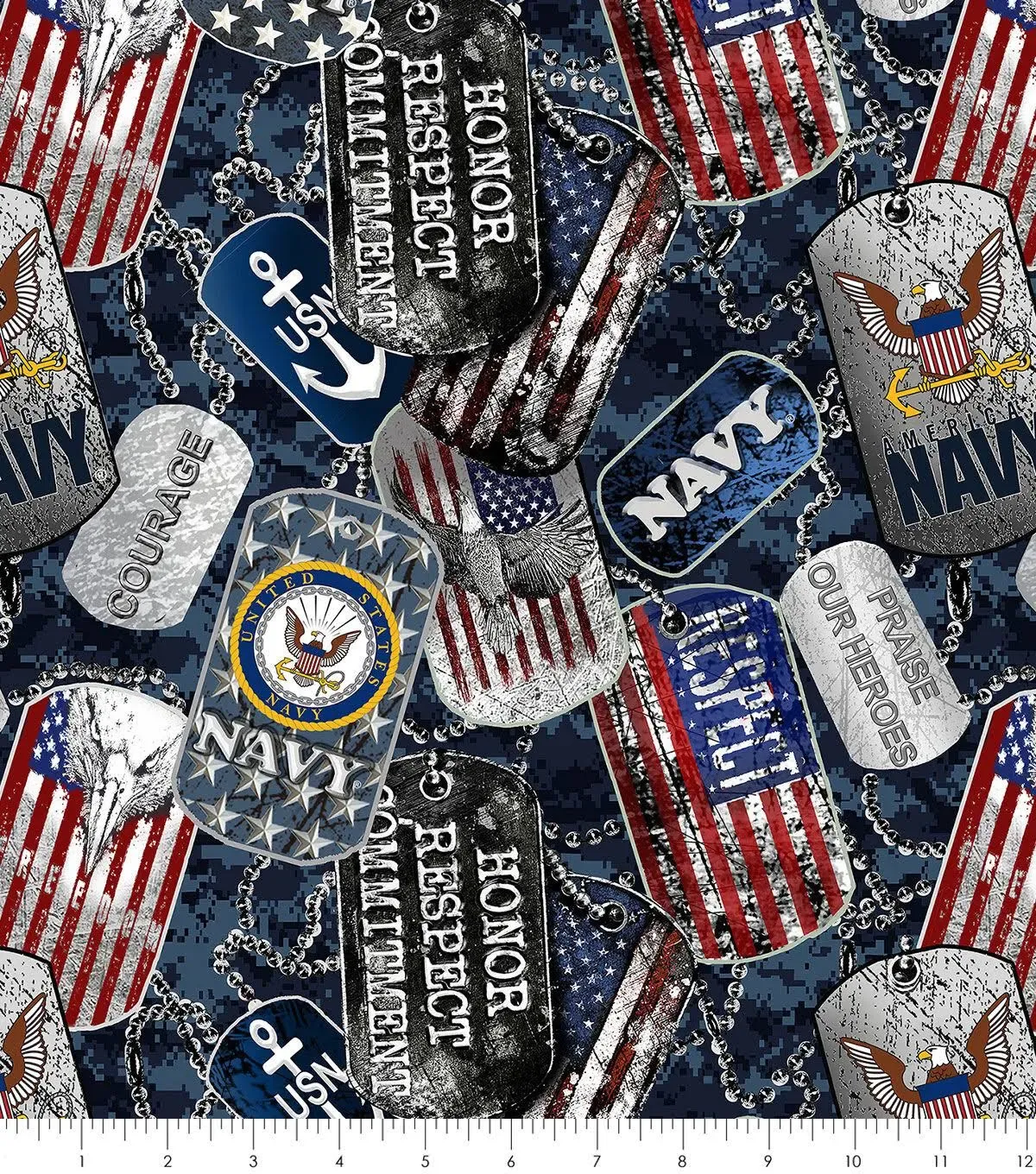 US Navy Military Dog Tags 100% Cotton Fabric by the Yard