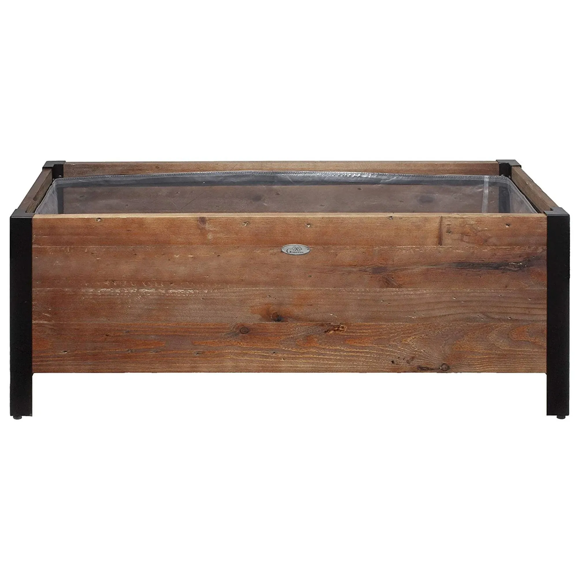 Grapevine 37 Inch Farmhouse Style Rectangular Durable Urban Raised Garden Planter Box Made from Recycled Wooden Pallets with Steel Frame and Liner