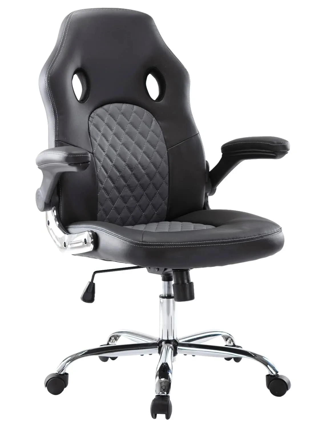 Office Gaming Chair, Grey Pu Leather High Back With Flip-Up Armrests, Ergonomic