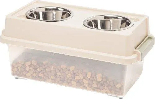 Iris Medium Elevated Feeder with Airtight Storage - Almond