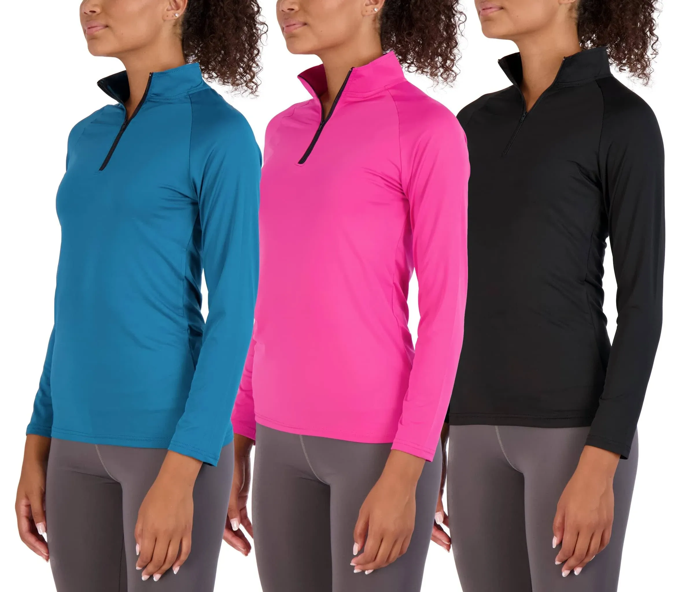 Real Essentials 3 Pack: Womens Dry-Fit Long Sleeve Quarter Zip & Full Zip Up ...