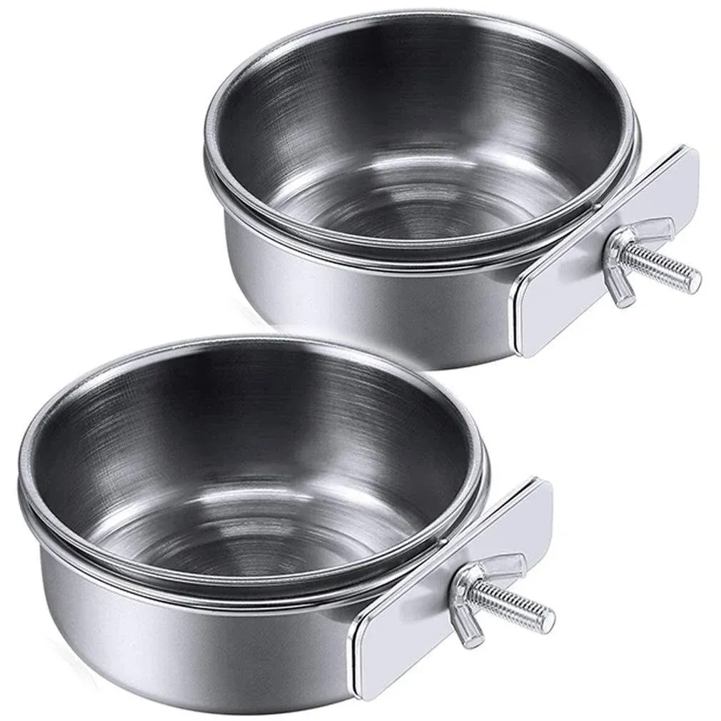 PINVNBY Parrot Feeding Cups Birds Food Dish 3.9&#034;x1.7&#034;/2PCS<wbr/>, Stainless Steel 