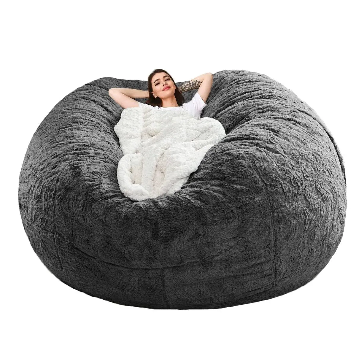 Halatua Bean Bag Sofa Cover (Dark Gray, 6FT(D153*H65cm<wbr/>) ONLY COVER, Dark Gray 