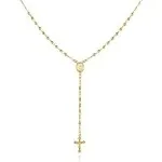 Barzel 18K Gold Plated Virgin Mary Rosary Bead Cross Necklace - Made in Brazil (18 inches)