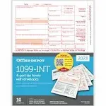 Office Depot&reg; Brand 1099-INT Laser Tax Forms And Envelopes, 4-Part, 2-Up, 8-1/2&quot; x 11&quot;, Pack Of 10 Form Sets