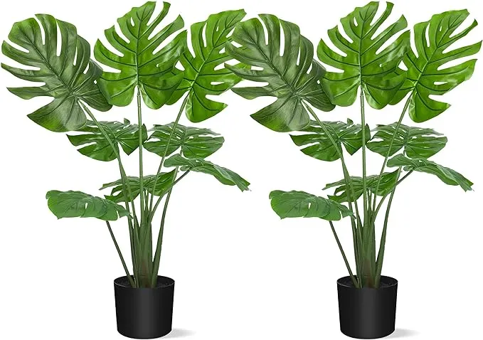 [2 paquetes] Planta artificial Monstera Deliciosa, palmera tropical Monstera de 29 pulgadas con maceta para decoración del hogar, sala de estar, oficina, planta de queso suizo falso