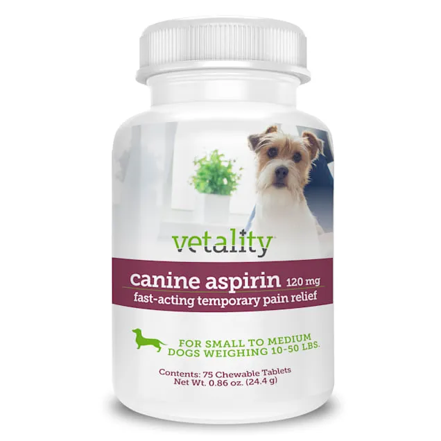 Vetality Canine Aspirin 120MG for Small to Medium Dogs Upto 10-50 lbs., Count of 75