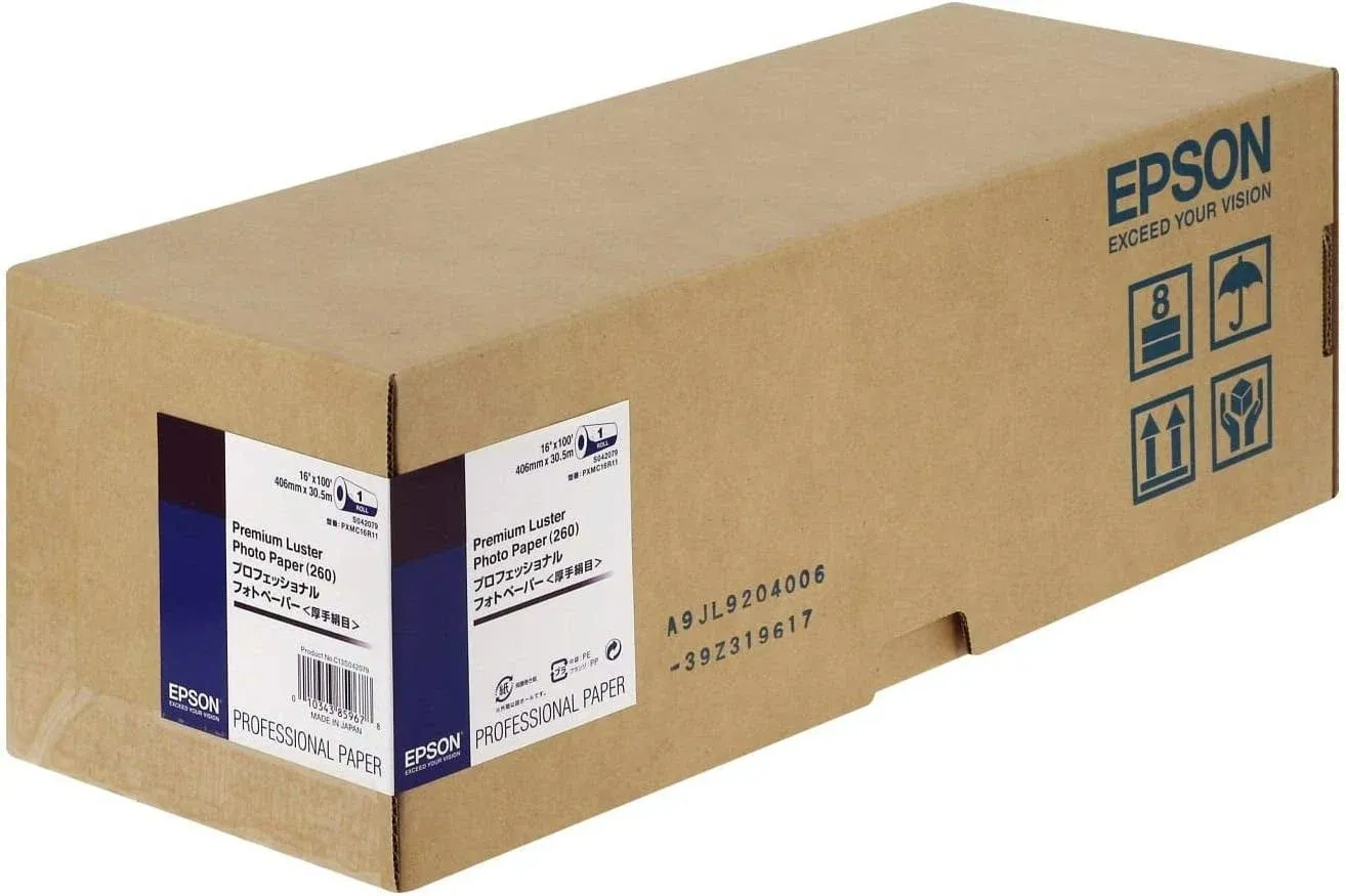 Epson S042079 Premium Luster Photo Paper, 3" Core, 16" x 100 ft, White