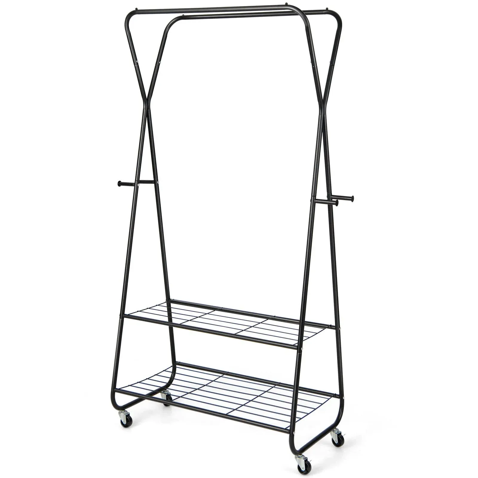 Giantex Metal Rolling Garment Rack, Clothing Rack with Wheels, Double Hanging Rods, 2 Shelves, 4 Hooks