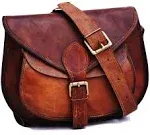 Women Vintage Style Genuine Brown Leather Cross Body Shoulder Bag Handmade Purse