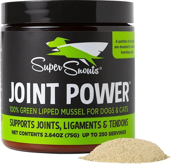 Super Snouts Joint Power 100% Green Lipped Mussels for Dogs & Cats - Dog Joint Supplement Powder Supports Joints, Tendons, Ligaments (2.64 oz)