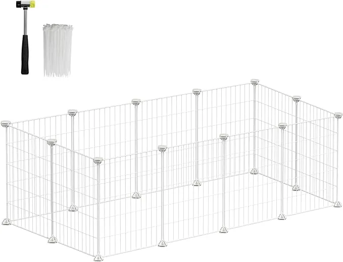 SONGMICS Pet Playpen, Small Animal Cage, Pet Fence with Cable Ties, DIY Metal Enclosure for Guinea Pigs, Hamsters, Rabbits, Hedgehogs, White ULPI001W01SONGMICS Pet Playpen, Small Animal Cage, Pet Fence with…