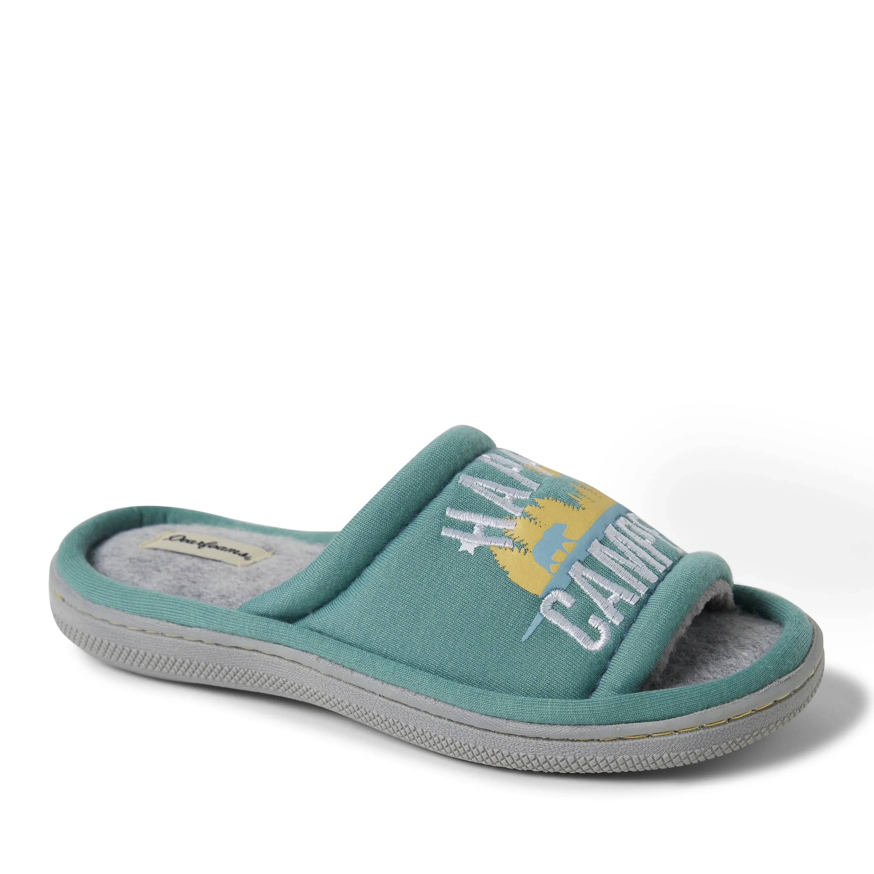 Dearfoams Kid’s Unisex Lennox Happy Camper Sweatshirt Slide Slipper