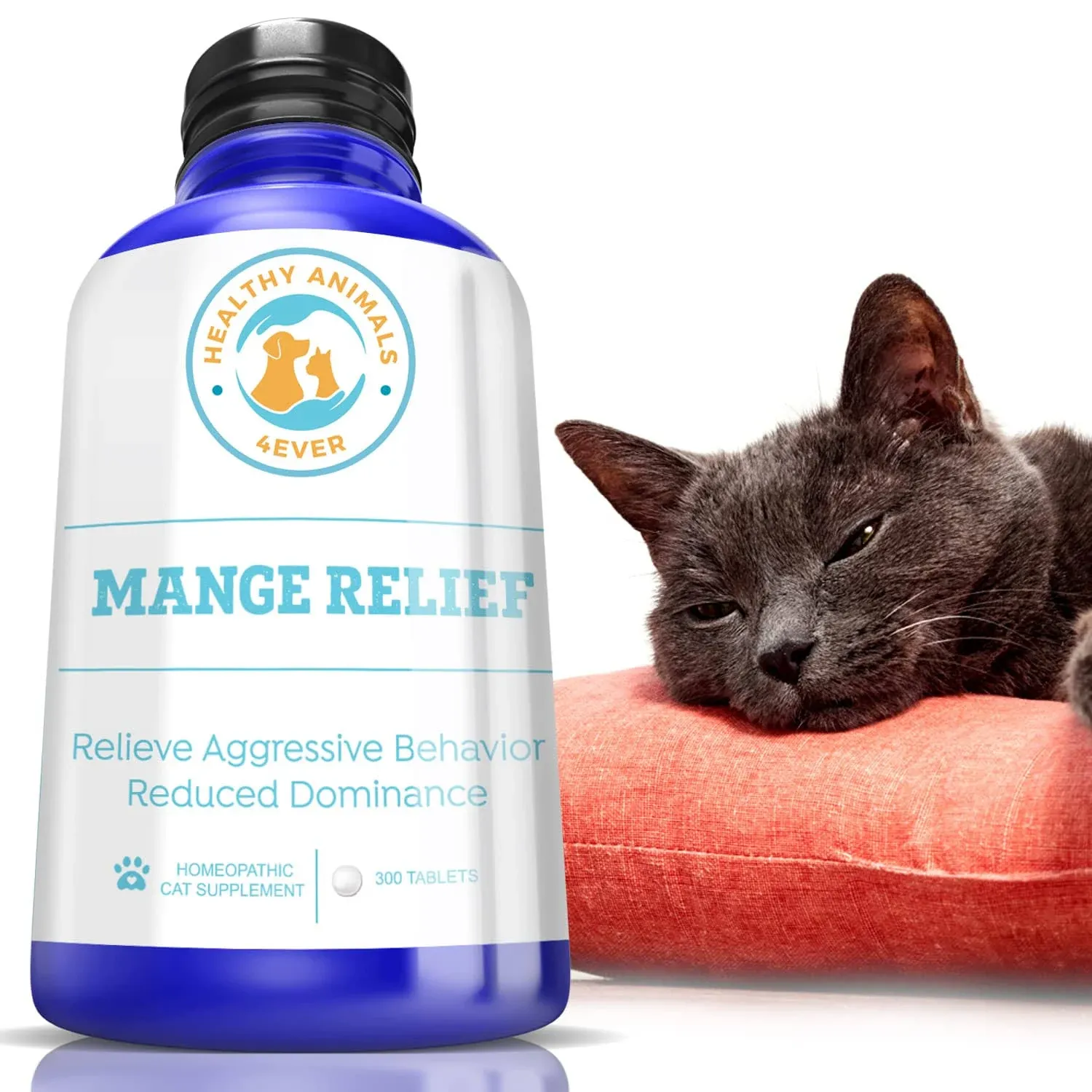 HealthyAnimals4Ever Mange Relief for Cats - Treatment for Itchiness, Scabs, & Hair Loss Caused by Mites - All-Natural, Homeopathic, Non-GMO, Organic