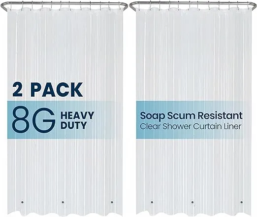 LiBa PEVA 8-Gauge Bathroom Shower Stall Curtain Liner, 72" W x 72" H 8G Clear, Heavyweight Non-Toxic Fabric, Heavy-Duty Thickness, Waterproof, Mold & Mildew-Resistant