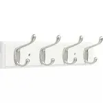 Franklin Brass FBHDCH4-WSE-R, 16" Hook Rail / Rack, with 4 Heavy Duty Coat and Hat Hooks, in White & Satin Nickel