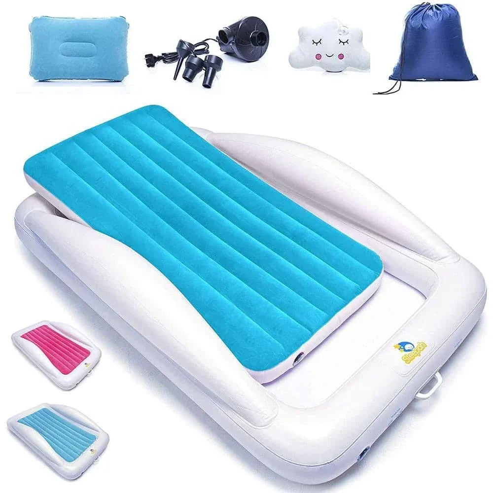 Inflatable Toddler Travel Bed Portable Kids Air Mattress Set W Safety Bed Rail G