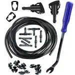 Windshield Washer Nozzles Kit Replacement for Chrysler Dodge Ram, Windshield Washer Nozzle Hose Kit with 157-Inch Windshield Fluid Hose, 2 Sprayer Nozzels with Gaskets, 6 Hose Connector BLue