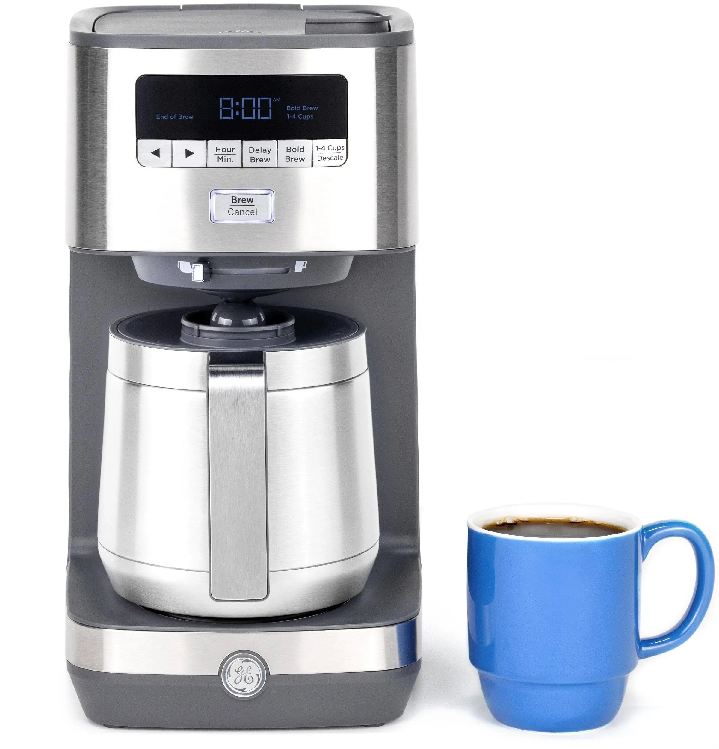 GE 10 Cup Drip Coffee Maker with Single Serve - Stainless Steel