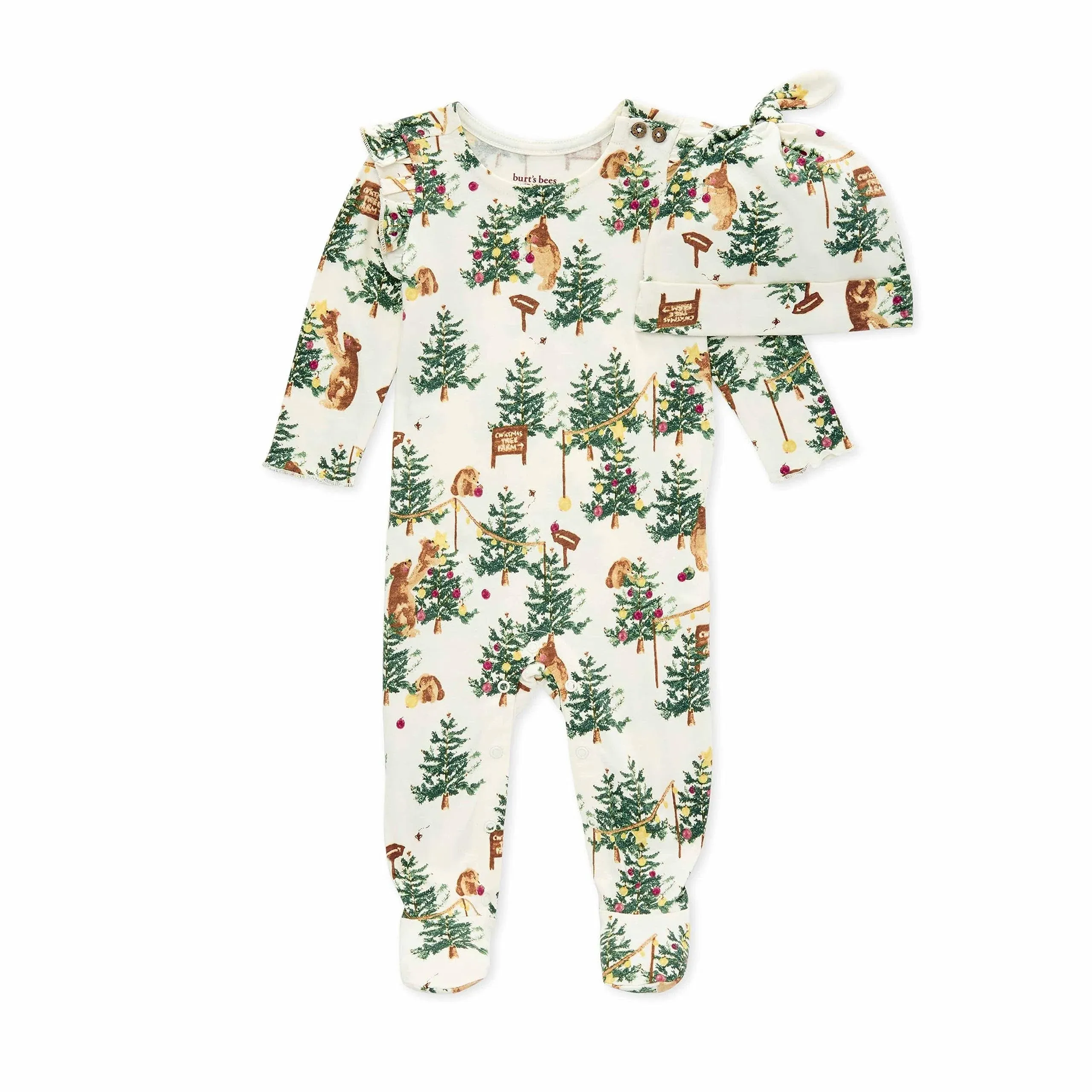 Burt's Bees Baby Beary Merry Footed Jumpsuit and Knot Top Hat