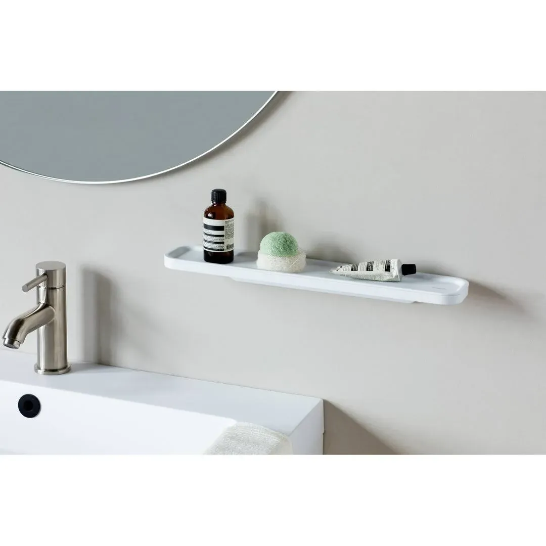 Brabantia MindSet Wall-Mounted Bathroom Shelf/Towel Holder (Mineral Fresh White) Anti-Rust Organization Storage for Toothbrush Holder, Cosmetics, Soap (1.7 x 16.5 x 3.4)