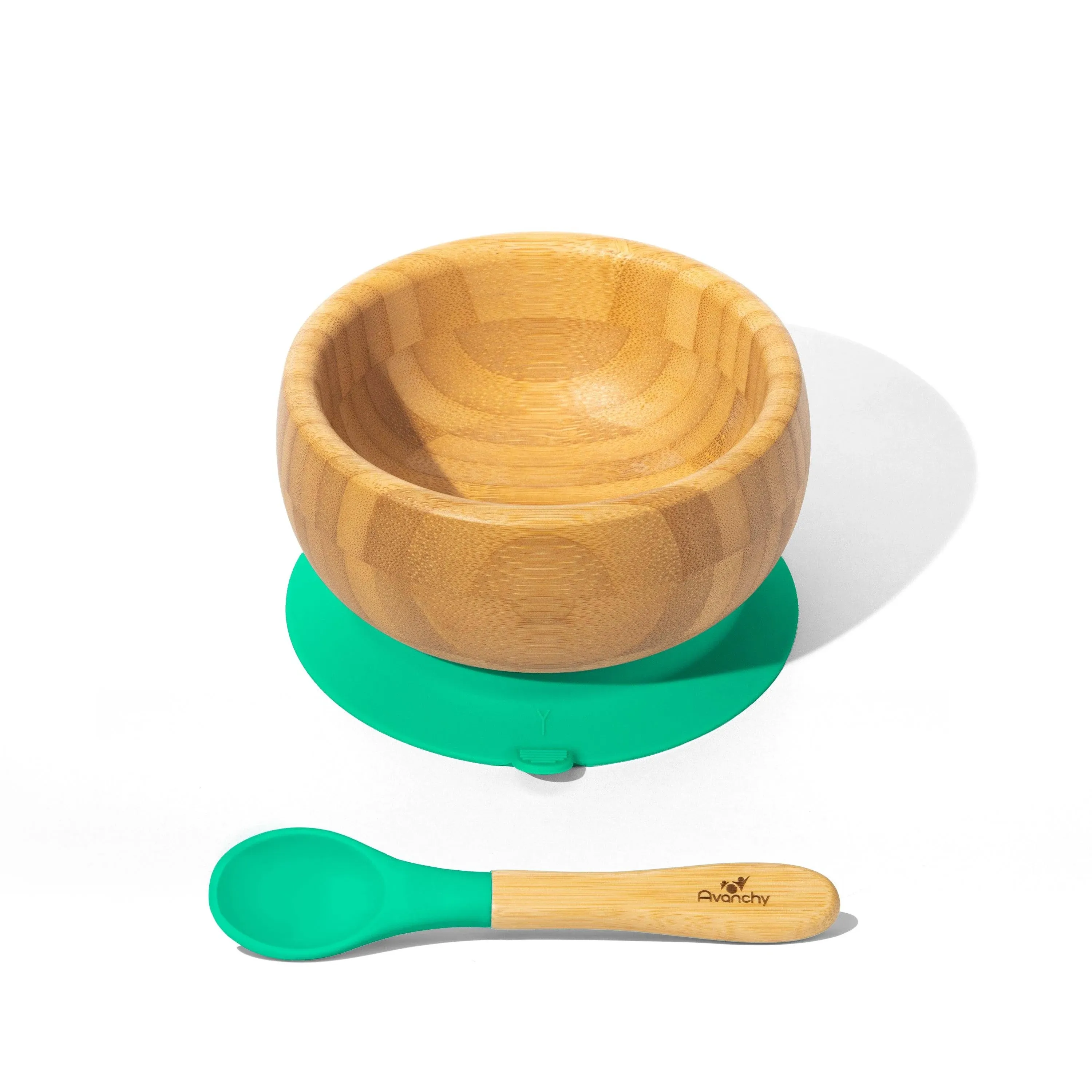 Avanchy Bamboo Baby Suction Bowl/Spoon Green