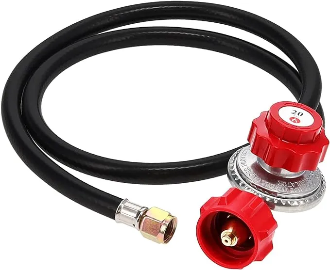 GasOne 4 ft High Pressure Propane 0-20 PSI Adjustable Regulator with Red QCC-1 Type Hose - Works with Newer U.S. Propane Tanks