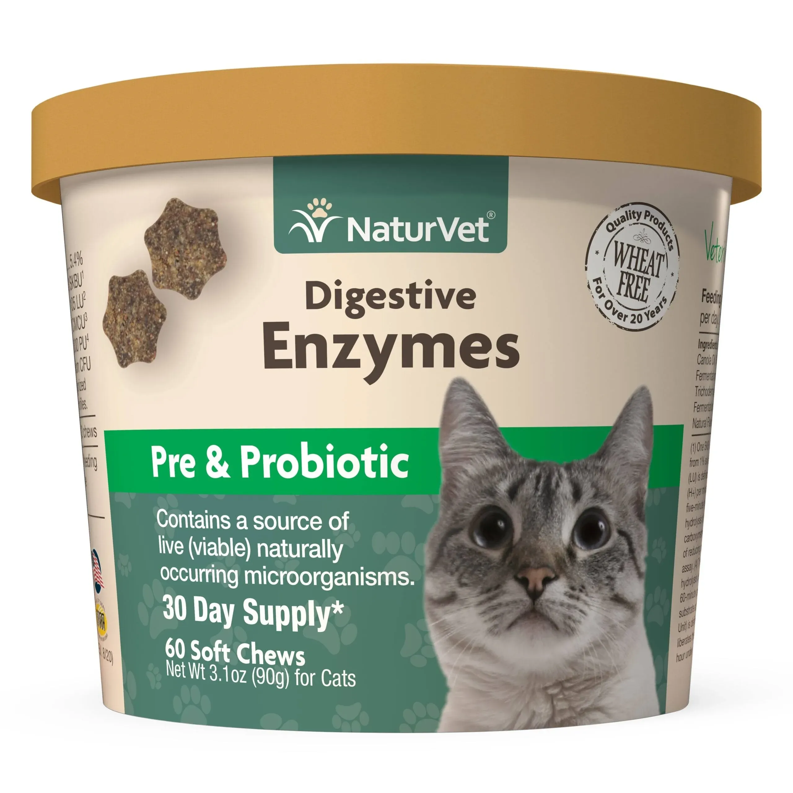 NaturVet – Digestive Enzymes for Cats Plus Probiotics – 60 Soft Chews – Helps Support Diet Change & A Healthy Digestive Tract – Aids in The Absorption of Vitamins & Minerals – 30 Day Supply