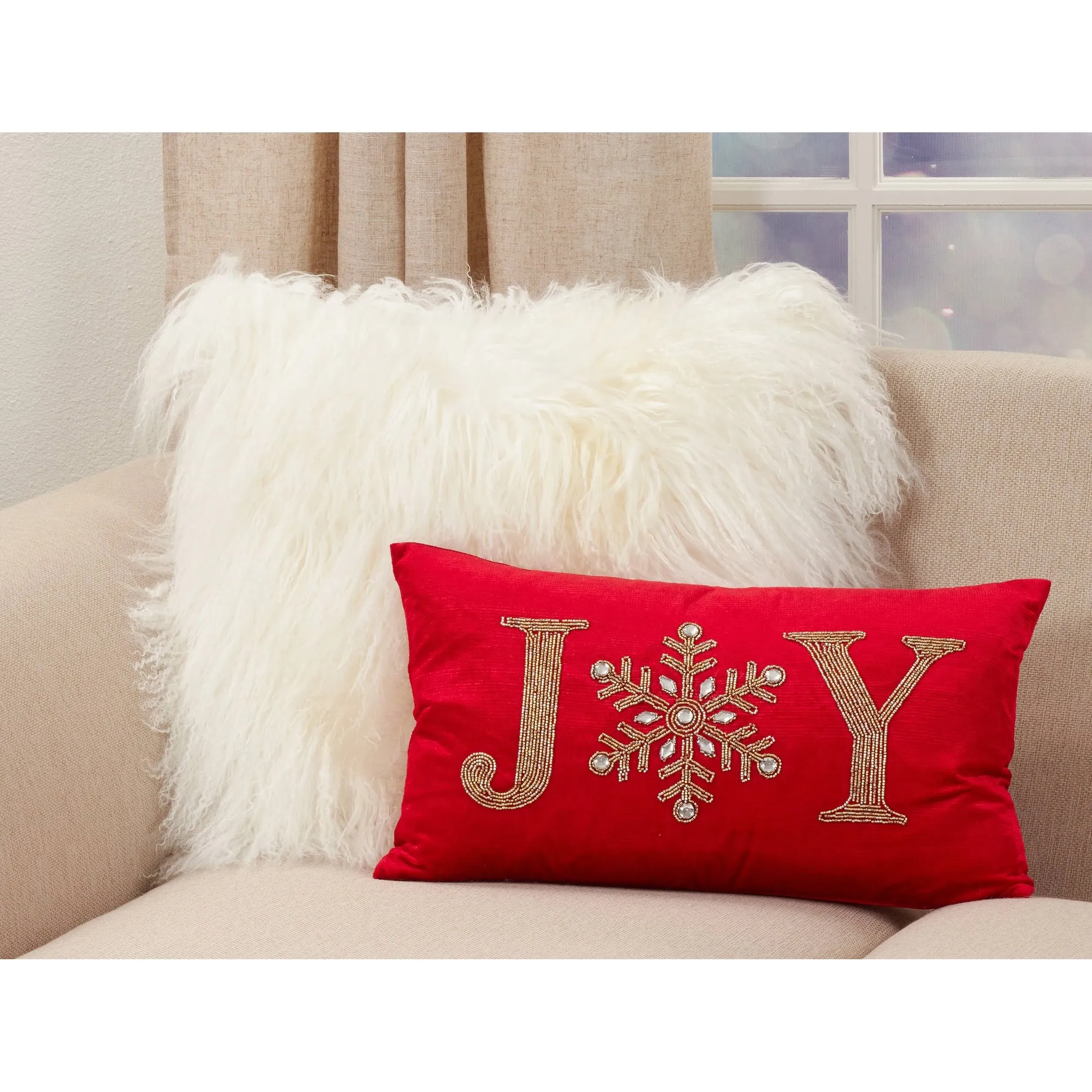 Beaded Joy Throw Pillow with Poly Filling - Saro Lifestyle 9053.R1220BP