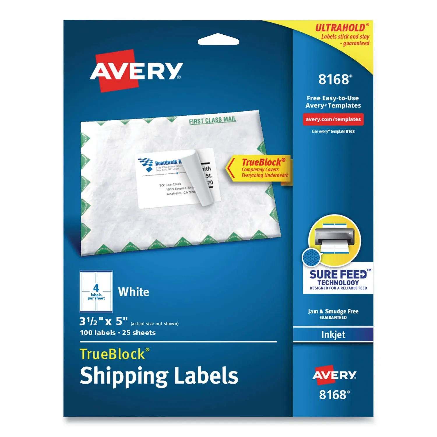 Avery Shipping Labels w/ TrueBlock Technology, Inkjet Printers, 3.5 x 5, White, 4 ...