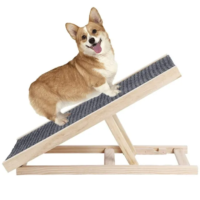 27.5&#034;Adjustabl<wbr/>e Folding Portable Wooden Pet Ramp for Dogs and Cats for Bed Couch