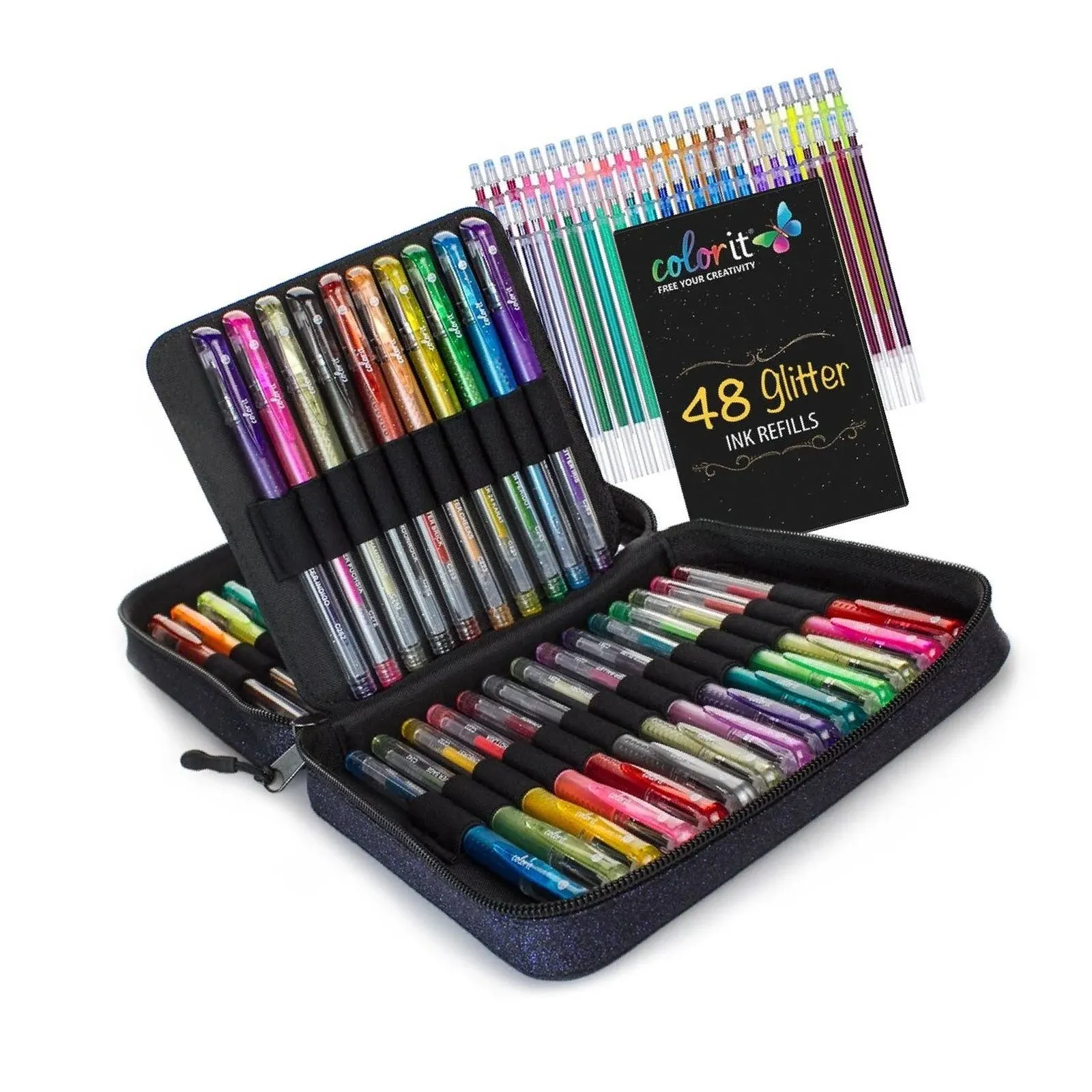 ColorIt Glitter Gel Pens for Adult Coloring Books 96 Pack - 48 Artist Glitter