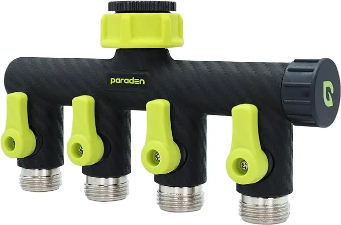 Paraden 4 Way Garden Hose Shut Off Valve Splitter, Metal Body 3/4" Threaded