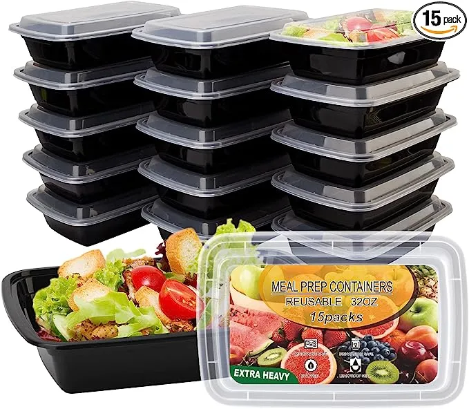 Ezalia 15 Pack Meal Prep Containers 32oz Plastic Food Prep Containers Reusable Le