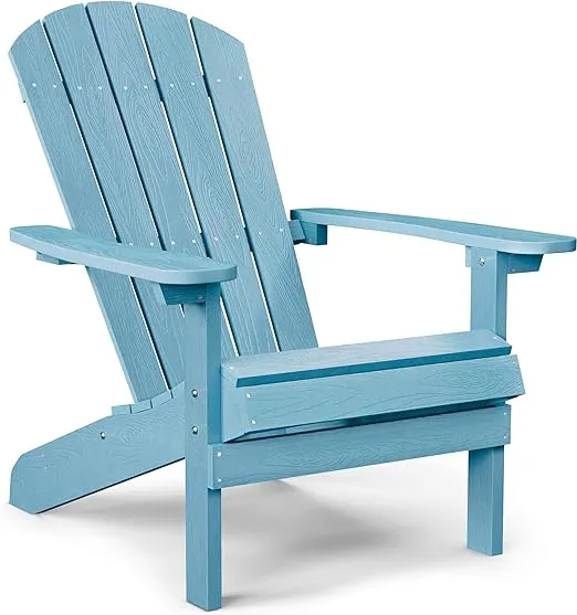 YEFU Blue Plastic Adirondack Chair - Weather-Resistant, Ideal for Outdoor Use