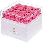 Eterfield Forever Flowers Preserved Roses Real Roses That Last a Year Rose Box Gifts for Her Mothers Day Valentines Day Christmas (Square White Box, 16 Pink Roses)