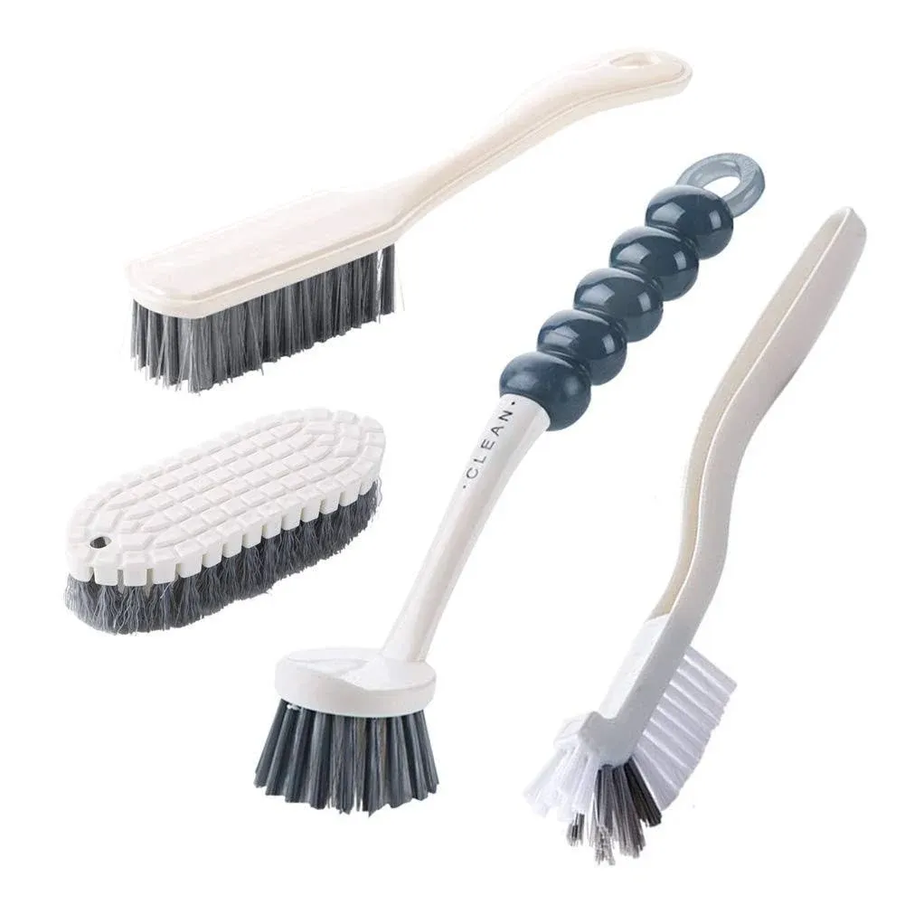 4 Pack Deep Cleaning Brush Set-Kitchen Brushes, Includes Grips White 