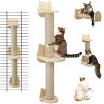 Wall Mounted Cat Scratching Post - Sisal Cat Scratcher Solid Wood Cat Wall Sh...